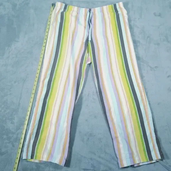 Victorias Secret Pajama Set Womens Large Rainbow Striped Cotton Flannel Y2K Cozy - Picture 15 of 16